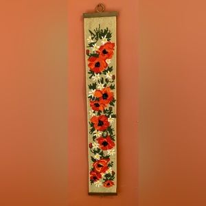 Vintage Needlepoint Floral Tapestry Bell Pull Wall Hanging 36”